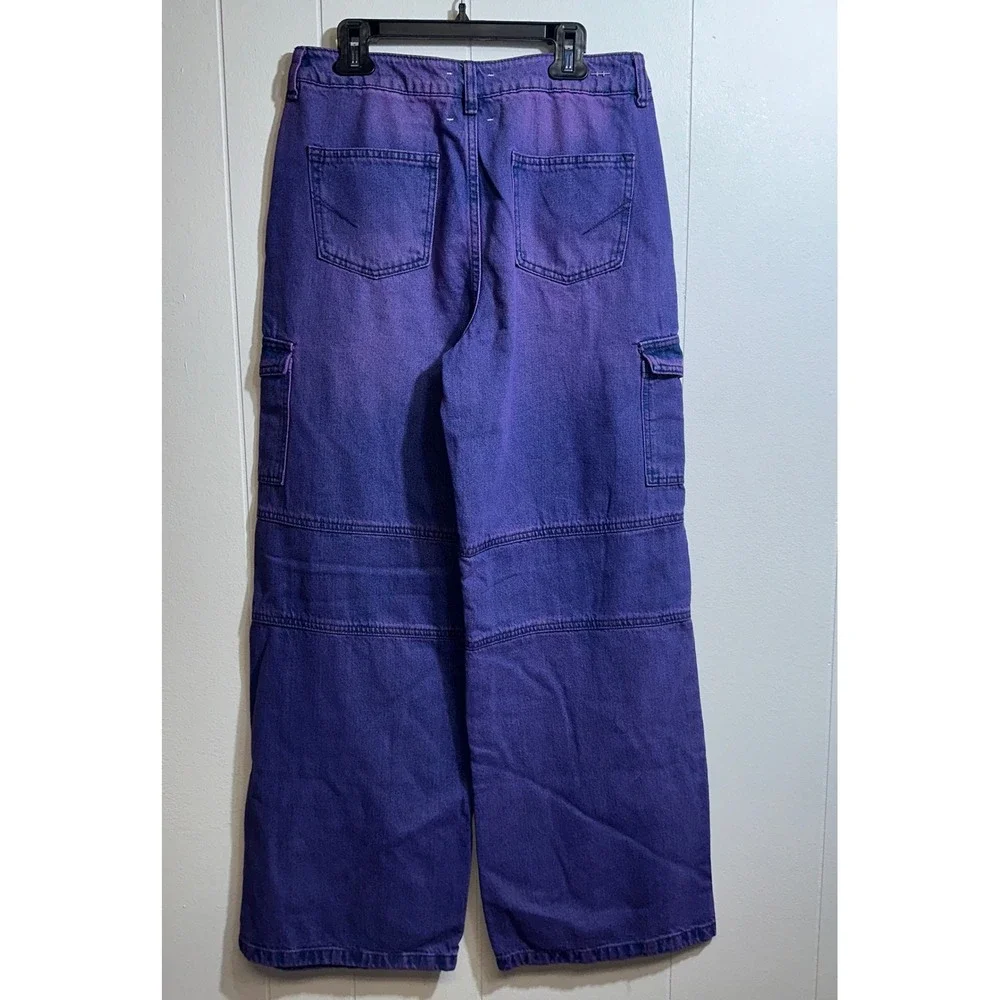 Habitual Girl Kids Purple Acid Wash High Waist Cargo Wide Leg Jeans Size 16